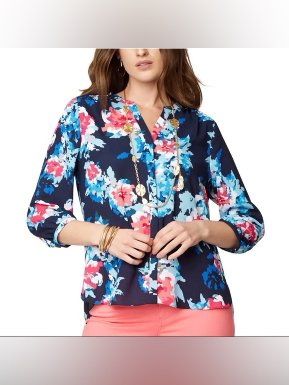 NYDJ women’s floral pin tuck blouse
